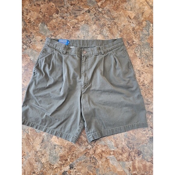 Men's‎ Pendleton Green pleat linen cotton blend casual shorts 35 VTG MINT - Picture 3 of 6